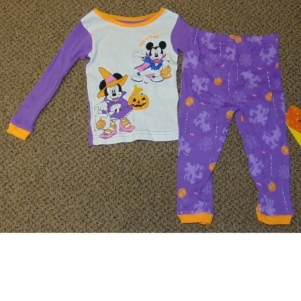 Minnie Mouse Halloween Pajamas 3T Purple White 2 Pc Shirt & Pants Girls Disney